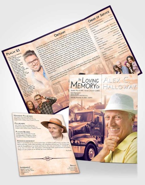 Obituary Funeral Template Gatefold Memorial Brochure Lavender Sunset Trucker Days
