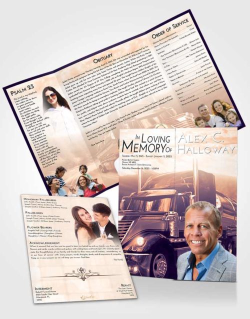 Obituary Funeral Template Gatefold Memorial Brochure Lavender Sunset Trucker Life