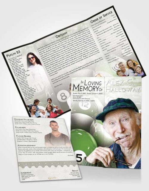 Obituary Funeral Template Gatefold Memorial Brochure Loving Billiards Tournament