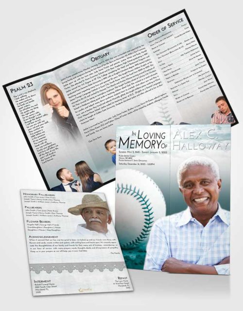 Obituary Funeral Template Gatefold Memorial Brochure Loving Embrace Baseball Victory