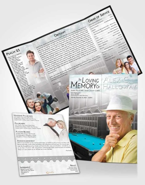 Obituary Funeral Template Gatefold Memorial Brochure Loving Embrace Billiards Journey