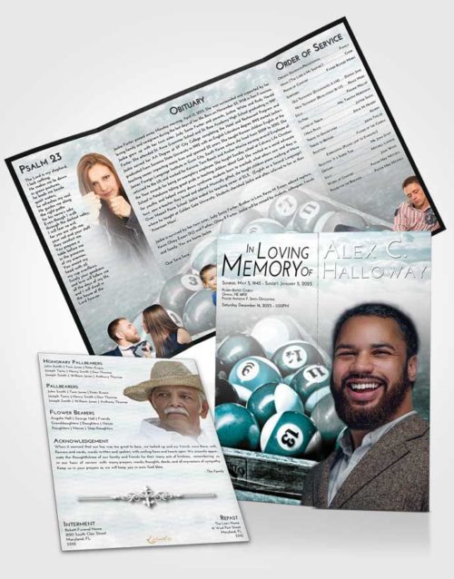 Obituary Funeral Template Gatefold Memorial Brochure Loving Embrace Billiards Love