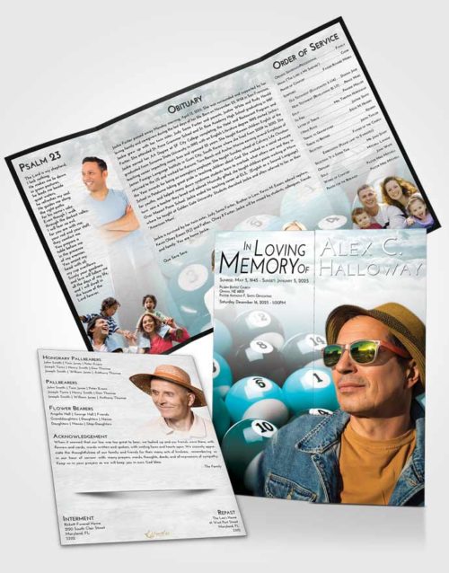 Obituary Funeral Template Gatefold Memorial Brochure Loving Embrace Billiards Serenity