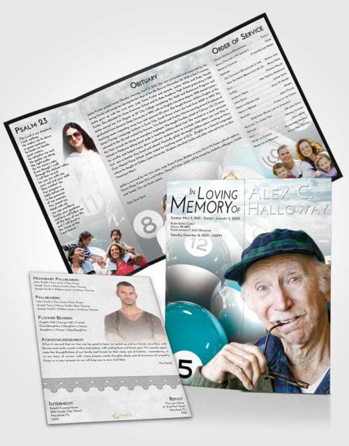 Obituary Funeral Template Gatefold Memorial Brochure Loving Embrace Billiards Tournament