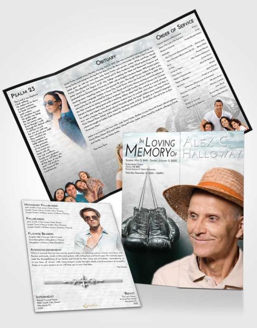 Obituary Funeral Template Gatefold Memorial Brochure Loving Embrace Boxing Victory