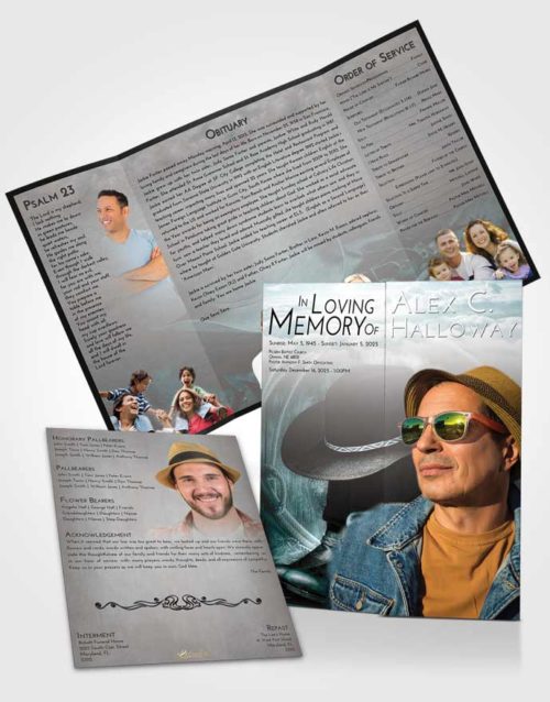 Obituary Funeral Template Gatefold Memorial Brochure Loving Embrace Cowboy Desire
