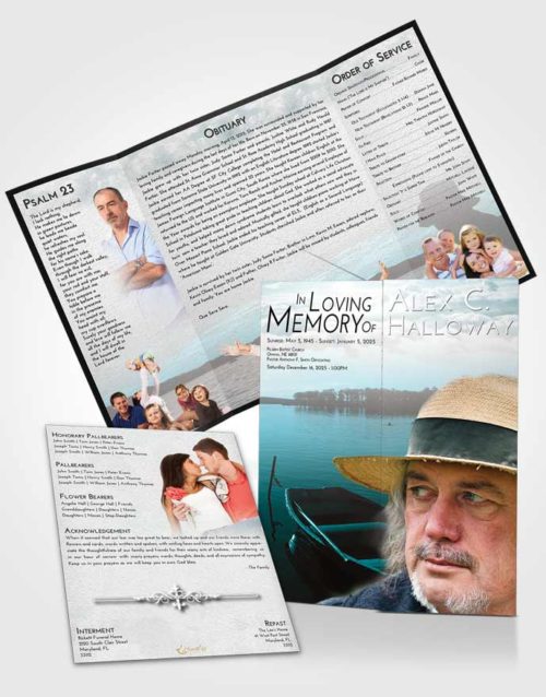 Obituary Funeral Template Gatefold Memorial Brochure Loving Embrace Fishing Desire