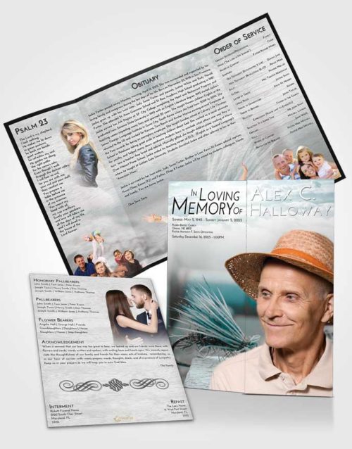 Obituary Funeral Template Gatefold Memorial Brochure Loving Embrace Fishing Serenity