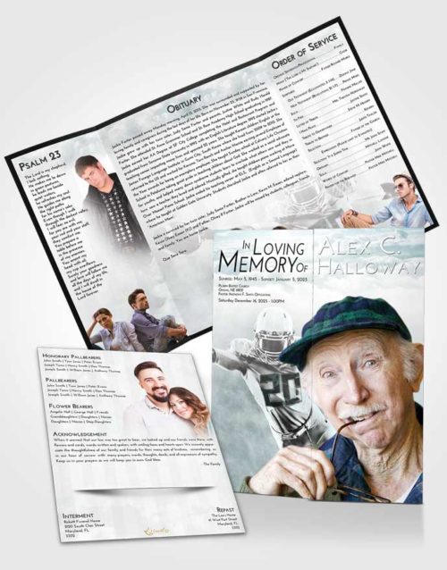 Obituary Funeral Template Gatefold Memorial Brochure Loving Embrace Football Honor