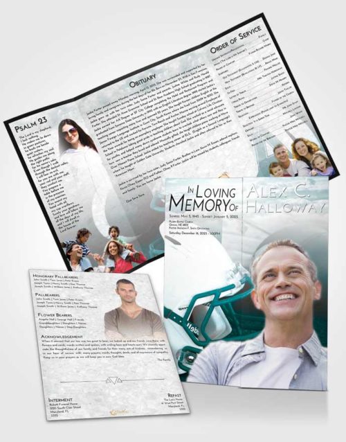 Obituary Funeral Template Gatefold Memorial Brochure Loving Embrace Football Party