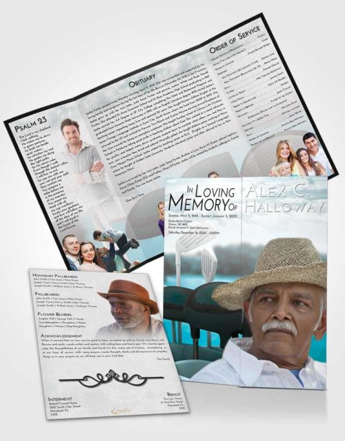 Obituary Funeral Template Gatefold Memorial Brochure Loving Embrace Golf Fairway