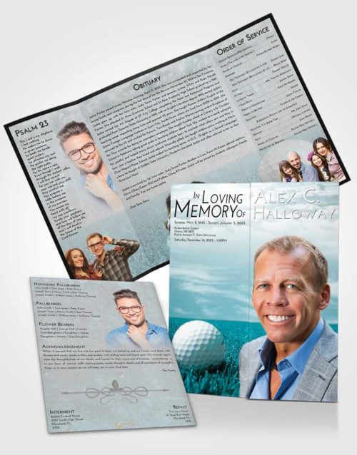 Obituary Funeral Template Gatefold Memorial Brochure Loving Embrace Golf Serenity
