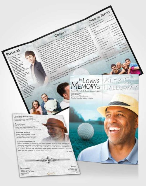 Obituary Funeral Template Gatefold Memorial Brochure Loving Embrace Golfing Honor