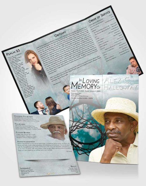 Obituary Funeral Template Gatefold Memorial Brochure Loving Embrace Sky Ball