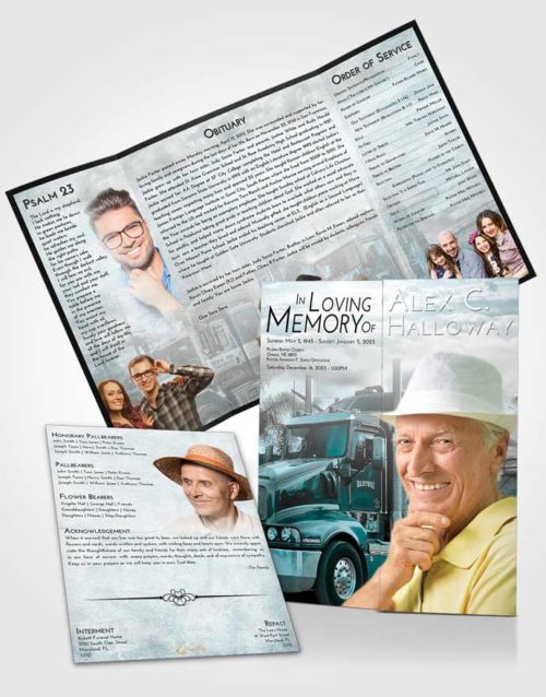 Obituary Funeral Template Gatefold Memorial Brochure Loving Embrace Trucker Days