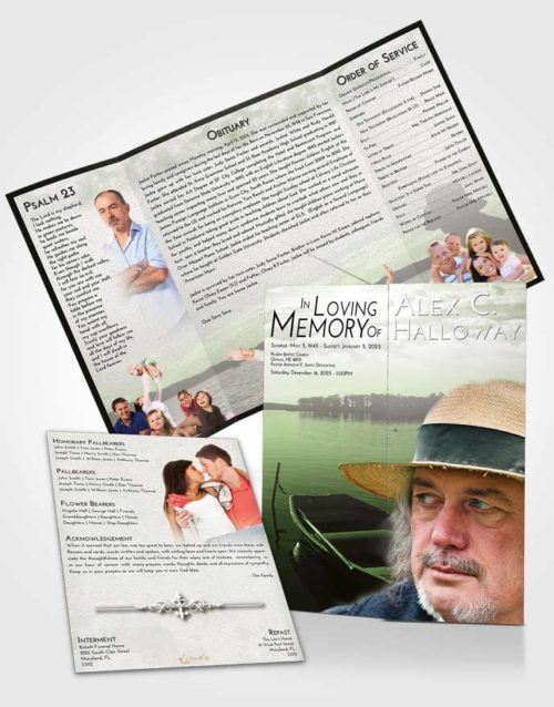 Obituary Funeral Template Gatefold Memorial Brochure Loving Fishing Desire