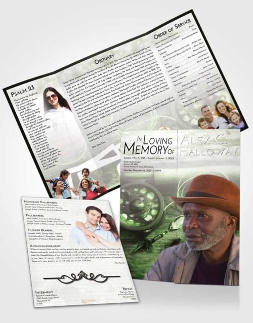 Obituary Funeral Template Gatefold Memorial Brochure Loving Fishing Pride