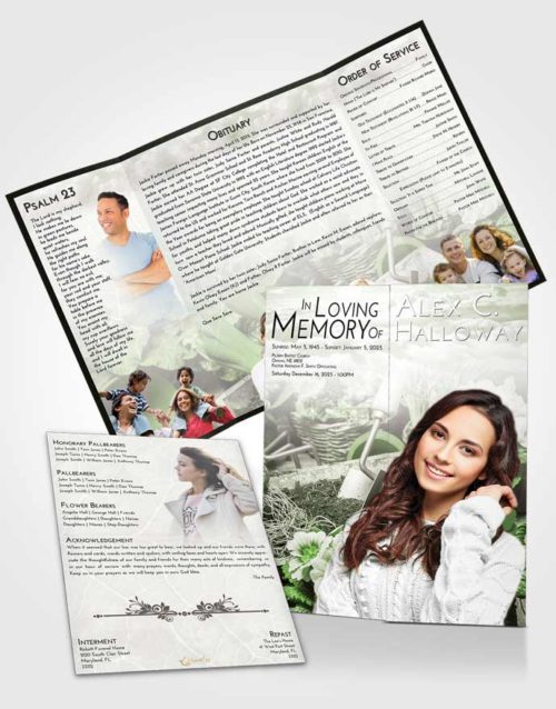 Obituary Funeral Template Gatefold Memorial Brochure Loving Gardening Memories