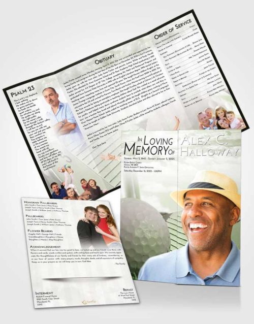 Obituary Funeral Template Gatefold Memorial Brochure Loving Golf Day