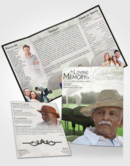 Obituary Funeral Template Gatefold Memorial Brochure Loving Golf Fairway