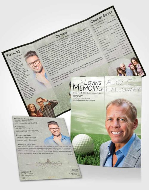 Obituary Funeral Template Gatefold Memorial Brochure Loving Golf Serenity