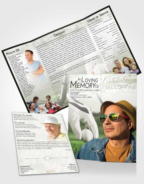 Obituary Funeral Template Gatefold Memorial Brochure Loving Golf Tee