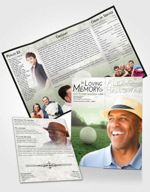 Obituary Funeral Template Gatefold Memorial Brochure Loving Golfing Honor