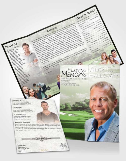 Obituary Funeral Template Gatefold Memorial Brochure Loving Golfing Sandtrap