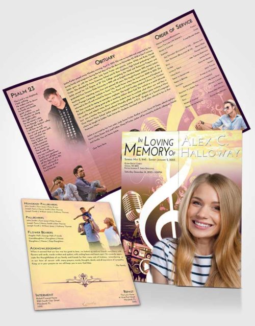 Obituary Funeral Template Gatefold Memorial Brochure Loving Mix G Clef