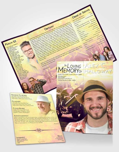 Obituary Funeral Template Gatefold Memorial Brochure Loving Mix Motorcycle Dreams