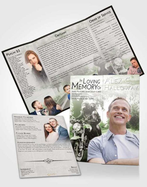 Obituary Funeral Template Gatefold Memorial Brochure Loving Motorcycle Days