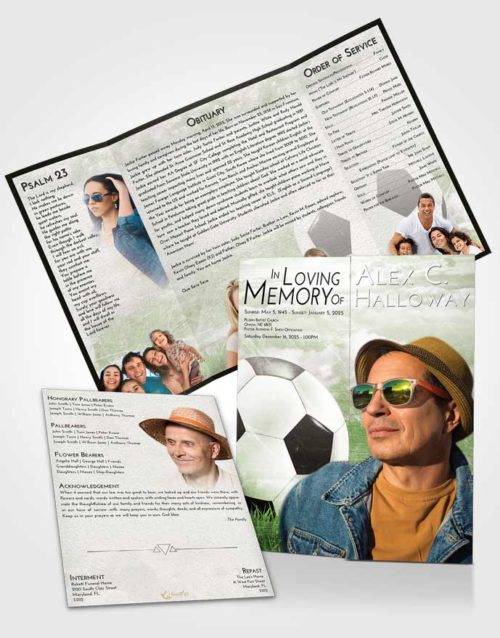 Obituary Funeral Template Gatefold Memorial Brochure Loving Soccer Dreams