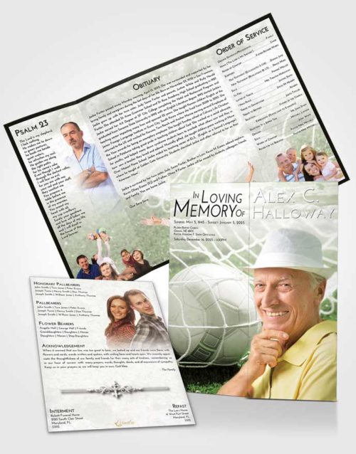 Obituary Funeral Template Gatefold Memorial Brochure Loving Soccer Pride
