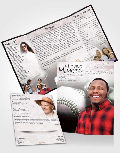 Obituary Funeral Template Gatefold Memorial Brochure Morning Baseball Life