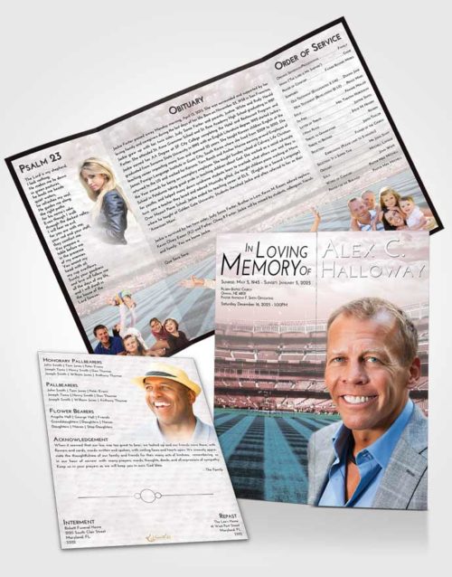 Obituary Funeral Template Gatefold Memorial Brochure Morning Baseball Serenity