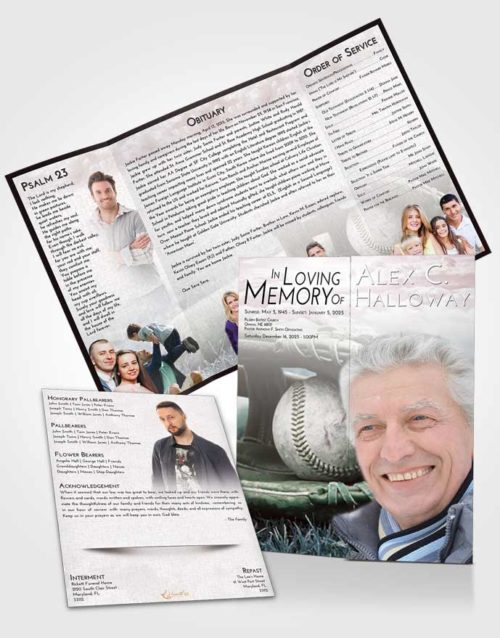 Obituary Funeral Template Gatefold Memorial Brochure Morning Baseball Tranquility