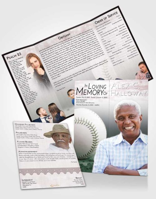 Obituary Funeral Template Gatefold Memorial Brochure Morning Baseball Victory