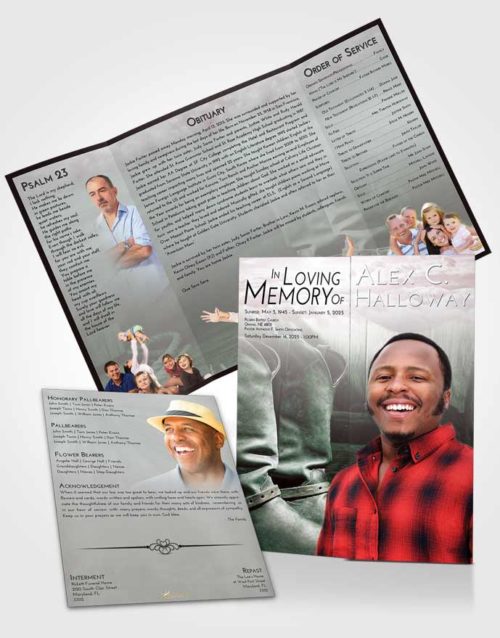 Obituary Funeral Template Gatefold Memorial Brochure Morning Cowboy Love