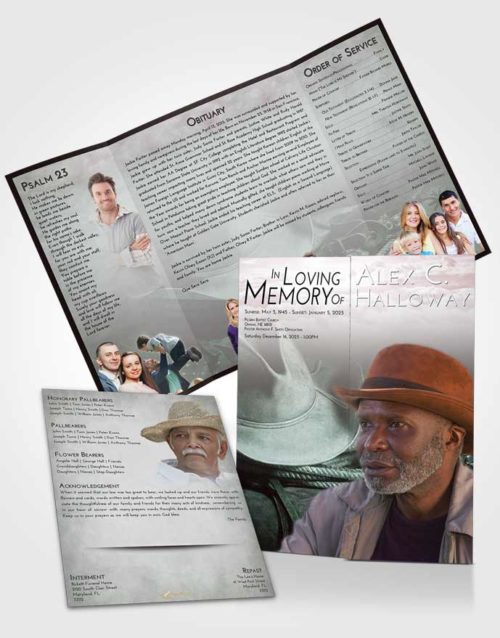 Obituary Funeral Template Gatefold Memorial Brochure Morning Cowboy Serenity