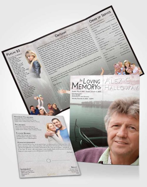 Obituary Funeral Template Gatefold Memorial Brochure Morning Fishing Boat