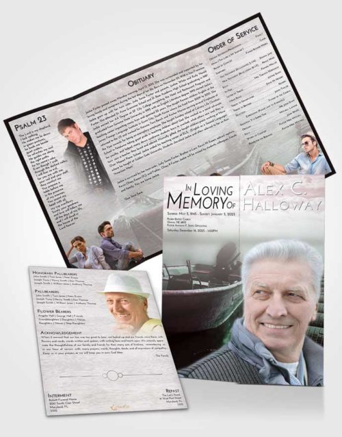 Obituary Funeral Template Gatefold Memorial Brochure Morning Fishing Life