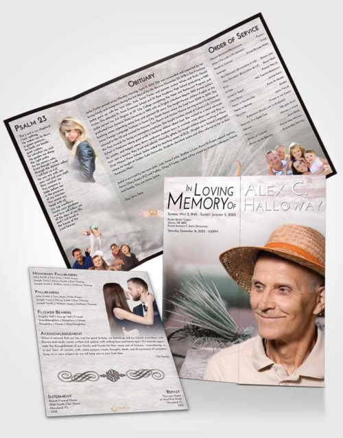 Obituary Funeral Template Gatefold Memorial Brochure Morning Fishing Serenity