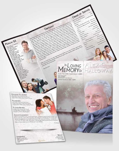 Obituary Funeral Template Gatefold Memorial Brochure Morning Fishing Tranquility