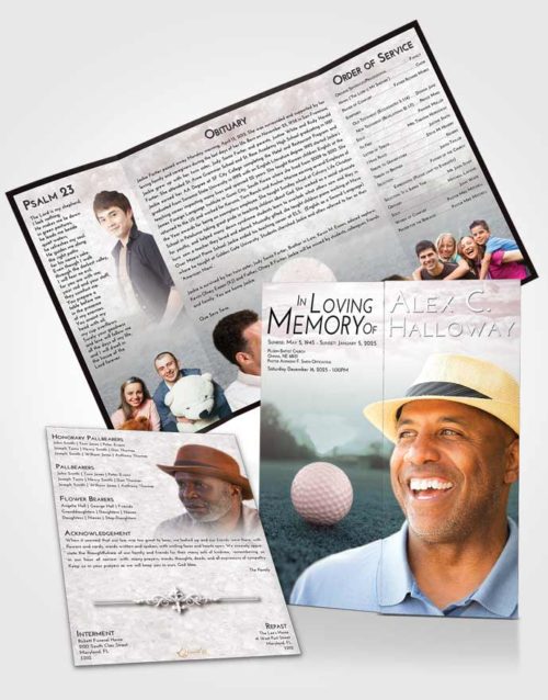 Obituary Funeral Template Gatefold Memorial Brochure Morning Golfing Honor