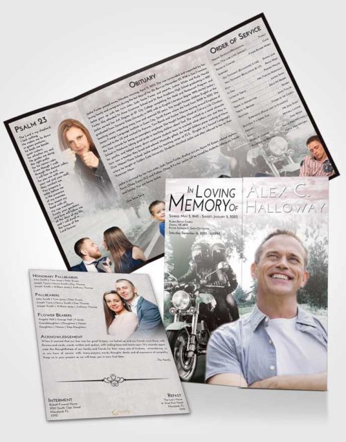 Obituary Funeral Template Gatefold Memorial Brochure Morning Motorcycle Days