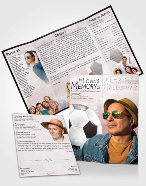 Obituary Funeral Template Gatefold Memorial Brochure Morning Soccer Dreams