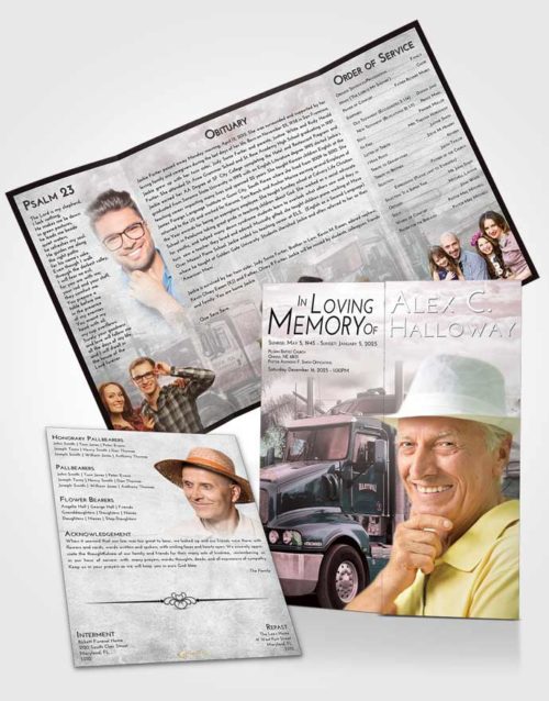Obituary Funeral Template Gatefold Memorial Brochure Morning Trucker Days