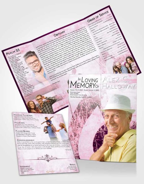 Obituary Funeral Template Gatefold Memorial Brochure Pink Faith Harmonica