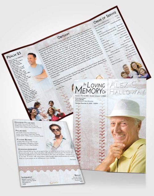 Obituary Funeral Template Gatefold Memorial Brochure Ruby Love Baseball Honor