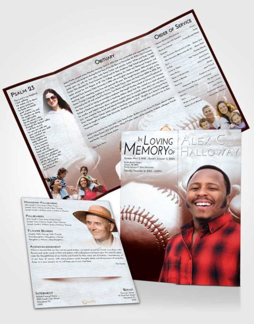 Obituary Funeral Template Gatefold Memorial Brochure Ruby Love Baseball Life